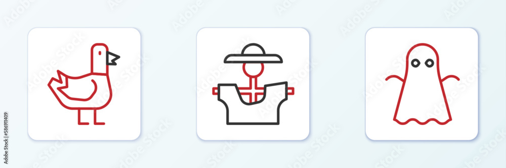 Set line Ghost, Dove and Scarecrow icon. Vector Set line Ghost, Dove and Scarecrow icon. Vector