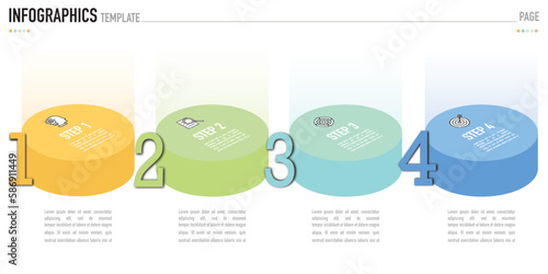 Circular isometric infographic template or element as vector with 4 step, process, option, colorful circle, bar, column, funnel, pipeline for sale slide, minimal simple modern style, origami paper cut