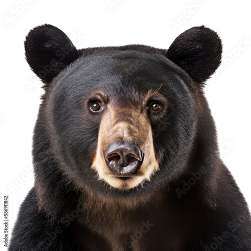 an isolated Black Bear(Ursus americanus) Portrait front view, preservation, Wildlife-themed, photorealistic illustration on a transparent background cutout in PNG. © Purple Penguin GFX