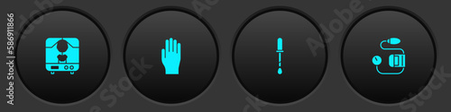 Set X-ray machine, Medical rubber gloves, Pipette and Blood pressure icon. Vector