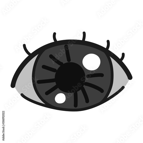 赤く充血した目のイラスト(白黒)