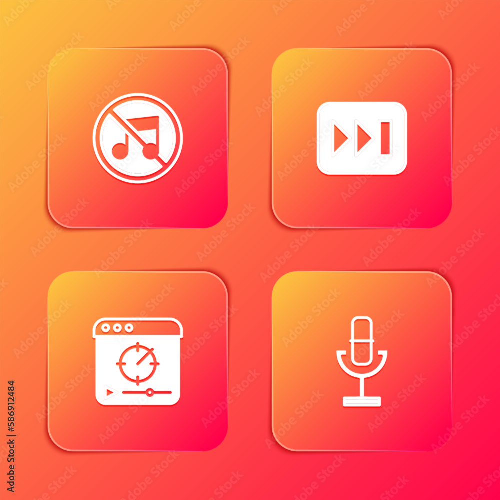 Set Speaker mute, Fast forward, Online play video and Microphone icon. Vector