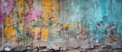old concrete cement wall, grunge rough texture, colorful paint background, fancy wallpaper, summer banner spring poster. Generative AI © artem