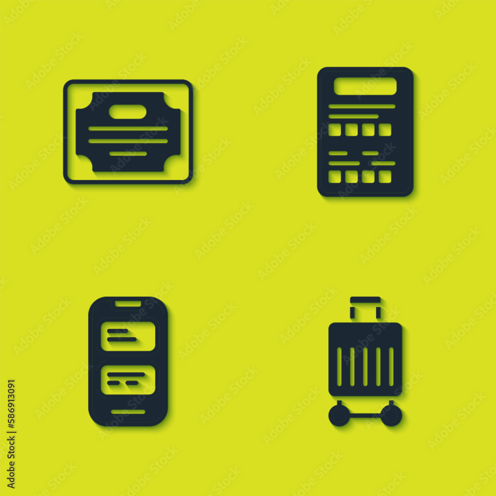 Set Certificate template, Suitcase, Online translator and Exam sheet icon. Vector Set Certificate template, Suitcase, Online translator and Exam sheet icon. Vector