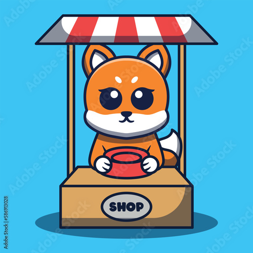 Cute shopkeeper fox character cartoon vector illustration