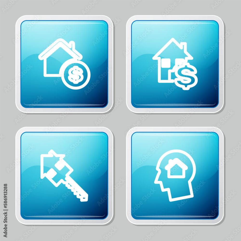 Set line House with dollar, , key and Man dreaming about buying house icon. Vector Set line House with dollar, , key and Man dreaming about buying house icon. Vector