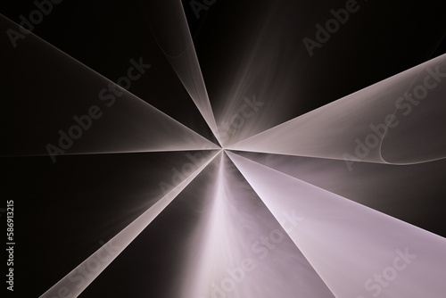 Dark lilac pattern of crooked waves from the center on a black background. Abstract fractal 3D rendering