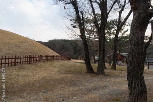 Seolleung and jeongneung royal tombs  from the Joseon dynasty during winter morning at Gangnam , Seoul South Korea : 4 February 2023