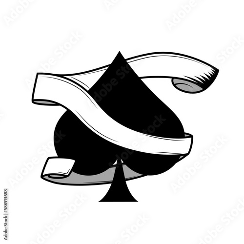 spades  playing card  symbol with  an empty banner , scroll around it , logo template or design resources vecotr illustration