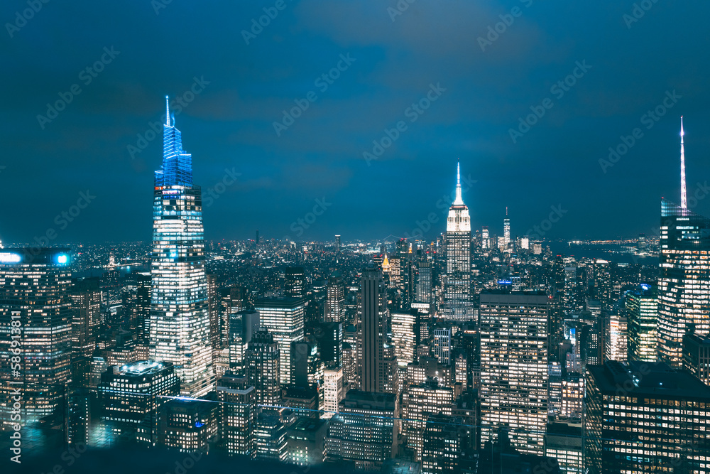 New York city skyline at night. One of the most recognisable skylines out there in the world.