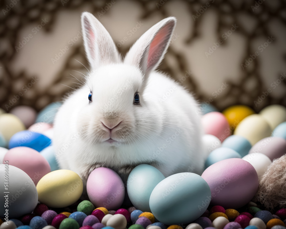 White Easter Bunny. Generative AI. White Easter Bunny. Generative AI.