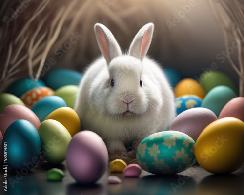 White Easter Bunny. Generative AI. © Iaroslava