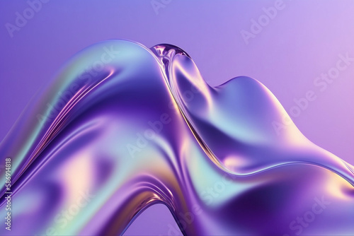 abstract Holographic purple green matte fluid iridescent reflective neon curved wave cloth in motion background 3d render. Gradient design element for banner, wallpaper, poster, cover