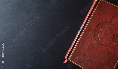 Canvas Print Background with sacred book with engraved islamic symbol top view