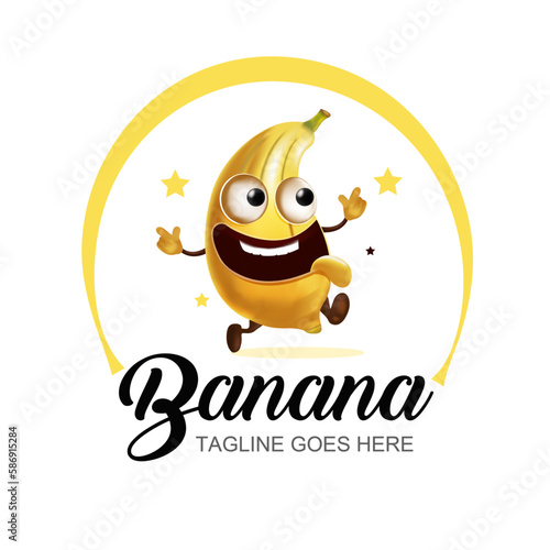 Funny unique yellow banana character Logo design, vector style on white background