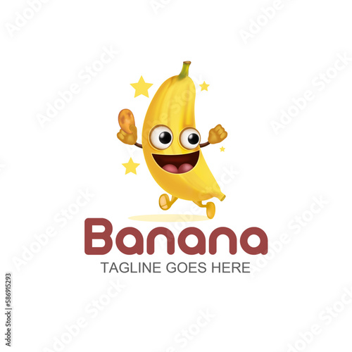 Funny yellow banana character Logo design, vector style on white background