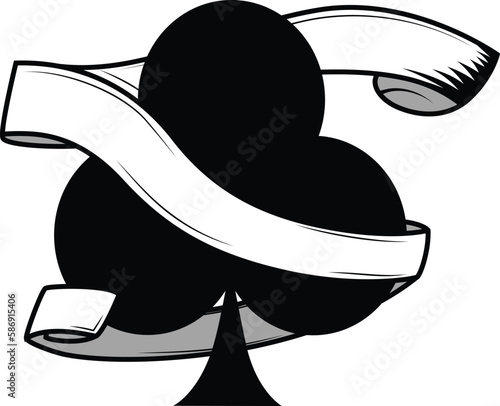 Spades  playing-card symbol with an empty banner, scroll around it, logo template or design resources vector illustration