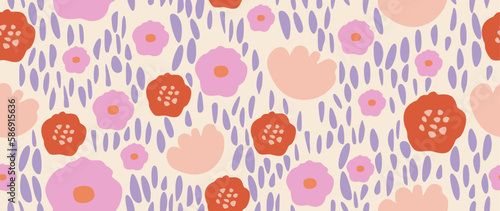 Vector seamless background. Abstract pastel flowers on a light background with circles. Modern fashion print. Perfect for textile design  backgrounds  screensavers  posters  cards and invitations.
