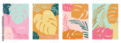 Vector flat illustration set. Summer style. Bright abstract tropical backgrounds. Perfect as banners, posters, cover design templates, social media story wallpapers.