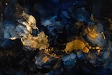 Abstract paint background, gold and blue liquid texture, modern stylish wallpaper. Generative AI