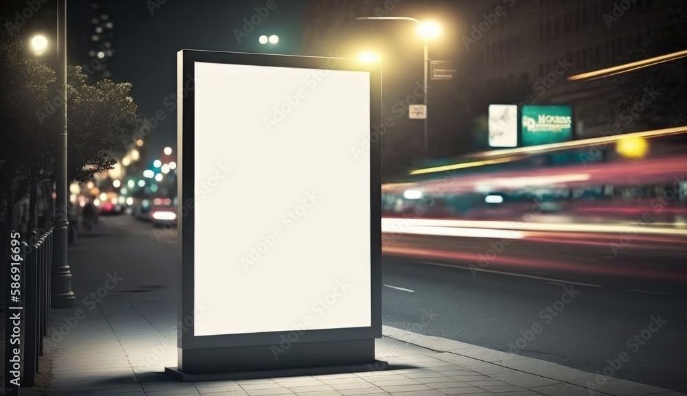 blank billboard mockup for advertising in the city, night view, bokeh effect blank billboard mockup for advertising in the city, night view, bokeh effect