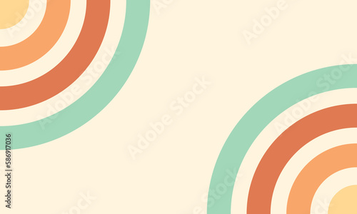 Colorful 60s and 70s circular stripes style vector illustration design. Vector of rainbow curve and colorful, geometric 70s and 60s groovy illustration
