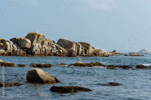 Rock formations in Ria de Arousa, Ribeira, A Coruña province, Galicia, Spain