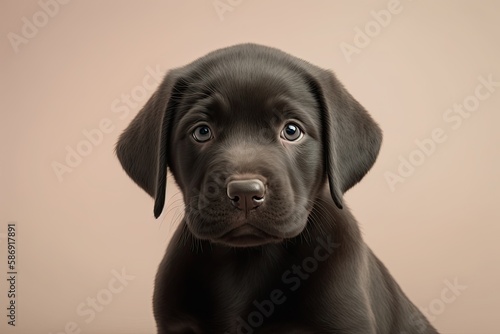 Studio portrait of a chocolate labrador retriever puppy on a neutral background, dark brown labrador dog shot, generative ai © Sabine
