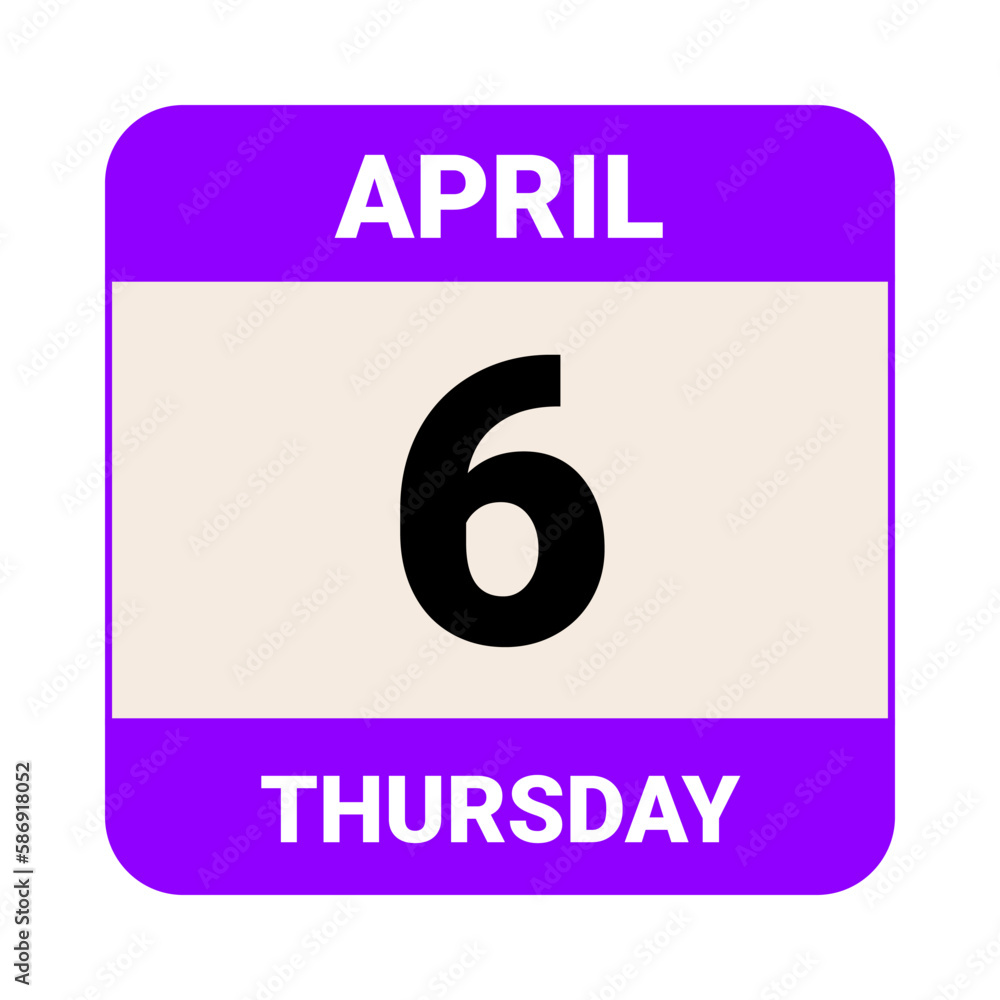 6 April, Thursday. Date template. Useful design for calendar or event promotion. Vector illustration EPS 10 File. 6 April, Thursday. Date template. Useful design for calendar or event promotion. Vector illustration EPS 10 File.