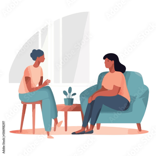 Black african american woman receives cognitive behavioral therapy for anxiety. Maternal mental health month. Medical treatment concept. Flat illustration. Generative AI