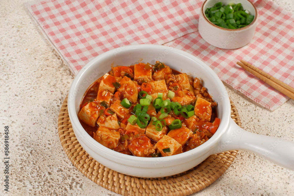 sichuan mapo tofu or Mapo doufu,Chili Tofu, traditional chinese dish sichuan mapo tofu or Mapo doufu,Chili Tofu, traditional chinese dish