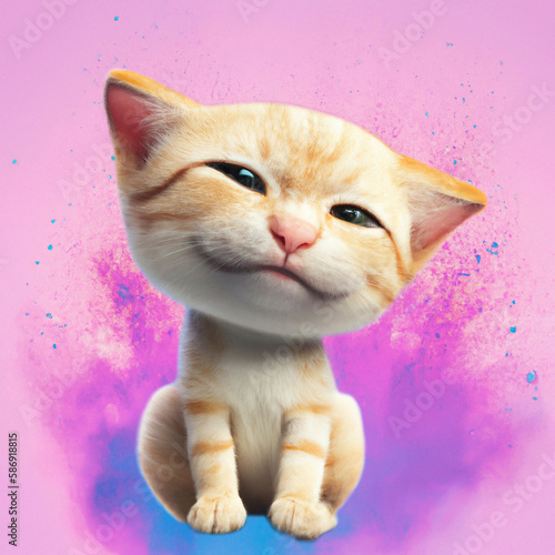 Lustige Katze, asiatisches Kätzchen, Kitten, Hintergrund pink, Generative AI, Generativ, KI
