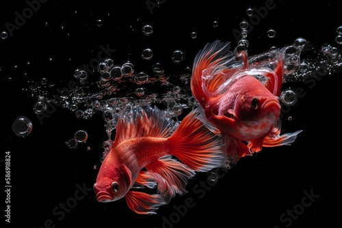 Red fighting fishes. Underwater animals. Generate Ai