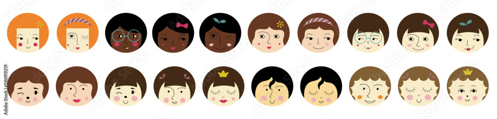 Feminine look, abstract personage, mascot design, funny face, cute icon. Feminine look, abstract personage, mascot design, funny face, cute icon.