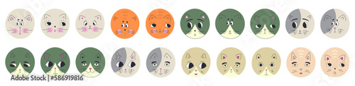 Funny cat face, abstract personage, mascot design, funny face, cute icon.