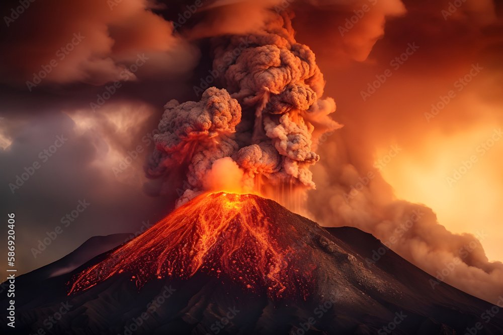 Volcanic eruption, disaster, natural landscape , generative ai