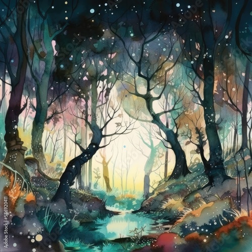 The Dark Forest Watercolor Generative Ai © AntThyVo