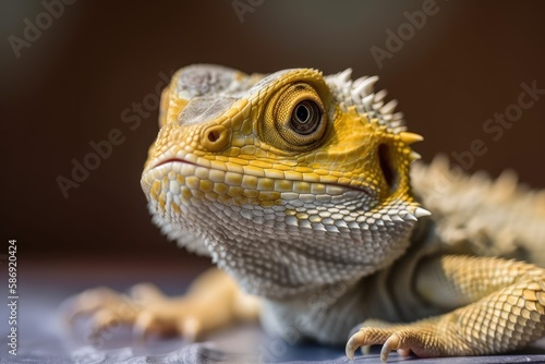 On a table  a beardless dragon lizard. Generative AI