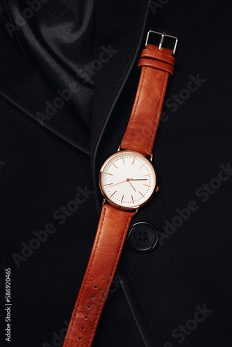 A stylish lifestyle. Elegant leather watch for men.