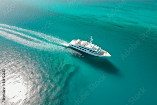 Turquoise transparent sea boat. Summer travel. Generate Ai