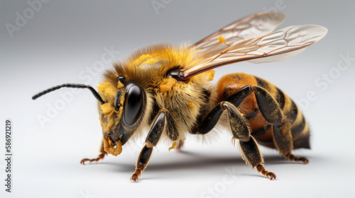 Close up of bee on white background