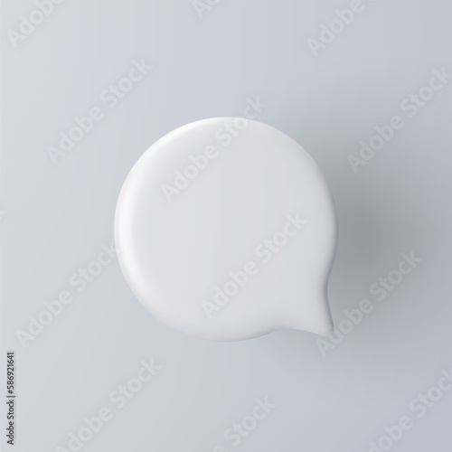 3D white round speech bubble icon on a grey background.