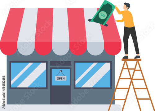 Funding small business, startup projects or banking loans to start new business, investment or saving, open a new shop concept, small business stores.
