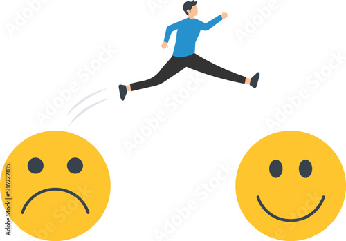 Overcoming stress and anxiety, emotional problems, uncertainty or worries, depression or mental, happy and stressful concept, happy or negative emotions face
