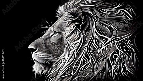 Black and White Natural wild Lion - Generative AI  © luxy