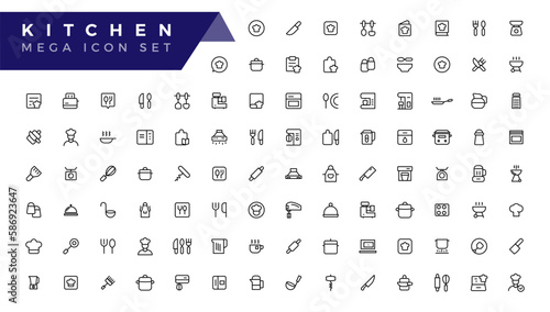 Vector line kitchen and cooking icons set. Kitchen and Cooking Icon