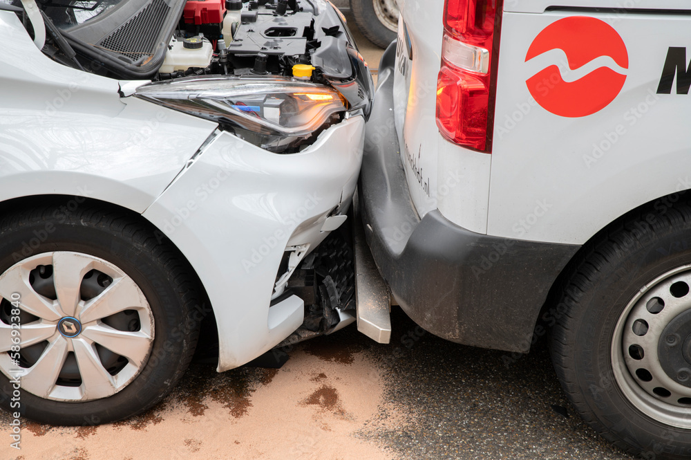 Car Accident By Car Hitting A Car A The Back At Amsterdam The Netherlands 2932023 StockFoto