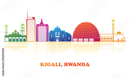 Colourfull Skyline panorama of city of Kigali, Rwanda - vector illustration photo