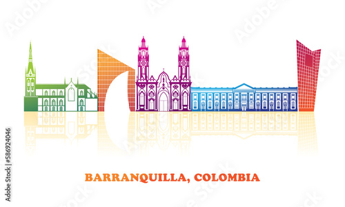 Colourfull Skyline panorama of city of Barranquilla, Colombia - vector illustration