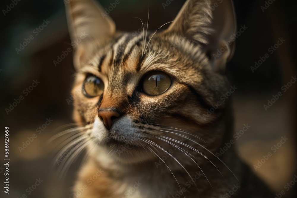 Close up cat portrait of a striped Thai cat. Generative AI